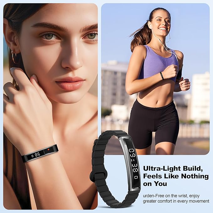 Smart Bracelet for Women Men, Health Activity Fitness Trackers, 24/7 Heart Rate, Blood Oxygen & Stress Monitor, 24H Sleep Tracker, Smart Wristband, Black