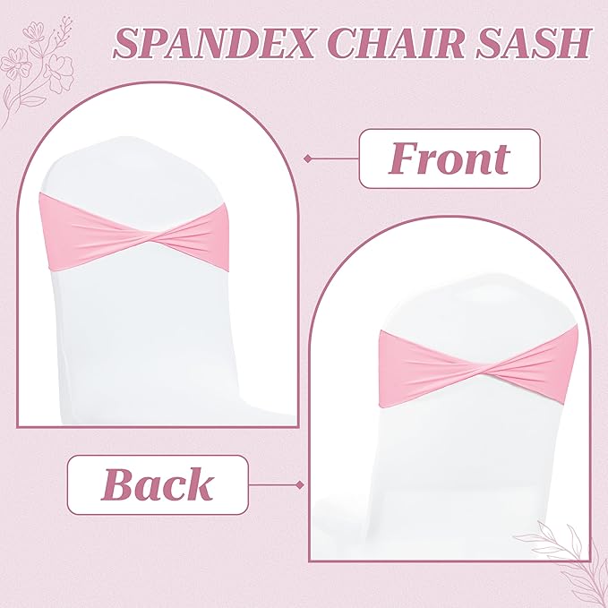 MDS Pack of 200 Spandex Chair Sashes Bows Elastic Stretch Dining Chair Bands Ties Without Slider Buckle Universal fits for Wedding Baby Shower Birthday Party Banquet Event Decoration - Pink