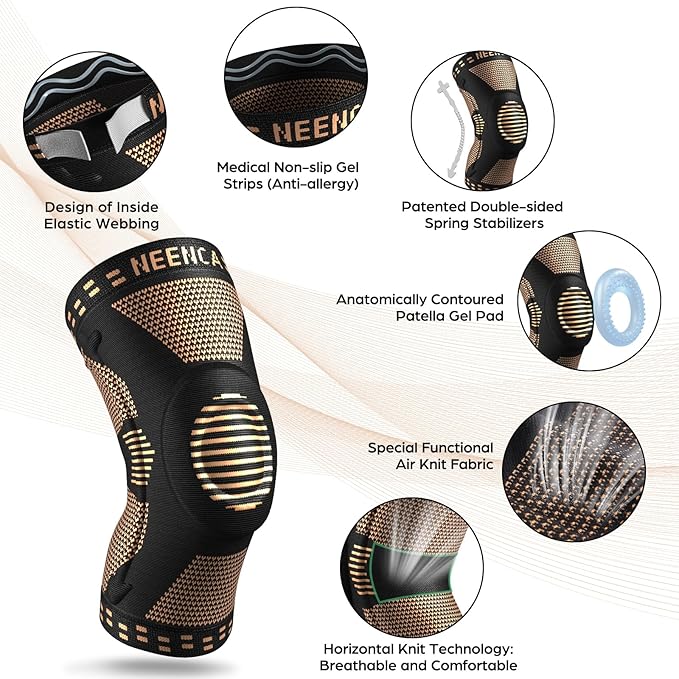 NEENCA 2 Pack Knee Braces for Knee Pain, Compression Knee Sleeves with Patella Gel Pad & Side Stabilizers, Knee Support for Meniscus Tear, Arthritis, Joint Pain, ACL, Runner, Workou