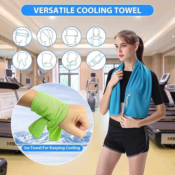 SYOURSELF Cooling Towels for Neck and Face, 4 Pack 40" x 12" Cooling Towel for Hot Weather, Soft Breathable Instant Cool Chilly Pad for Sports Golf Yoga Gym Athletes Camping Ice Towels(Green)