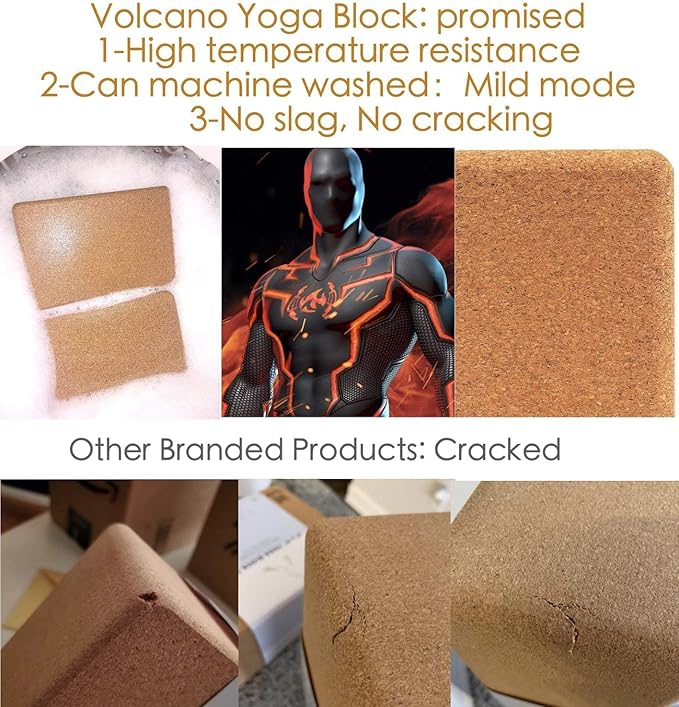 Cork Yoga Blocks 2 Pack Set -Natural Cork from Portugal, 9"x6"x4" Yoga Blocks Non-Slip&Anti-Tilt for Women| Men, Lightweight, Odor-Resistant| Moisture-Proof, Perfect Yoga Equipment