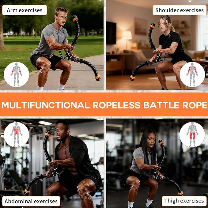 Weighted Ropeless Battle Ropes Adjustable Battle Ropes for Home Gym for Full Body Workout, HIIT and Low-Impact Aerobic Training Cardio Strength Training, Fitness Gift, Indoor Workout Equipment