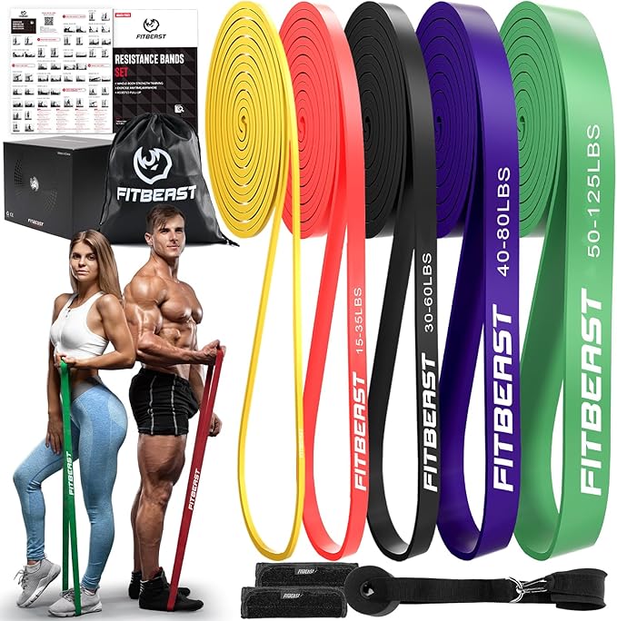 FitBeast Resistance Bands Set, Pull Up Assist Bands for Strength Training, Powerlifting, Muscle Toning, Yoga, Mobility Exercises, Rehabilitation, Full-Body Workout