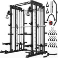 JELENS Smith Machine for Home Gym, Multi-Function M12 Power Cage with Cable Crossover System, Squat Rack with Smith Bar and More Attachment