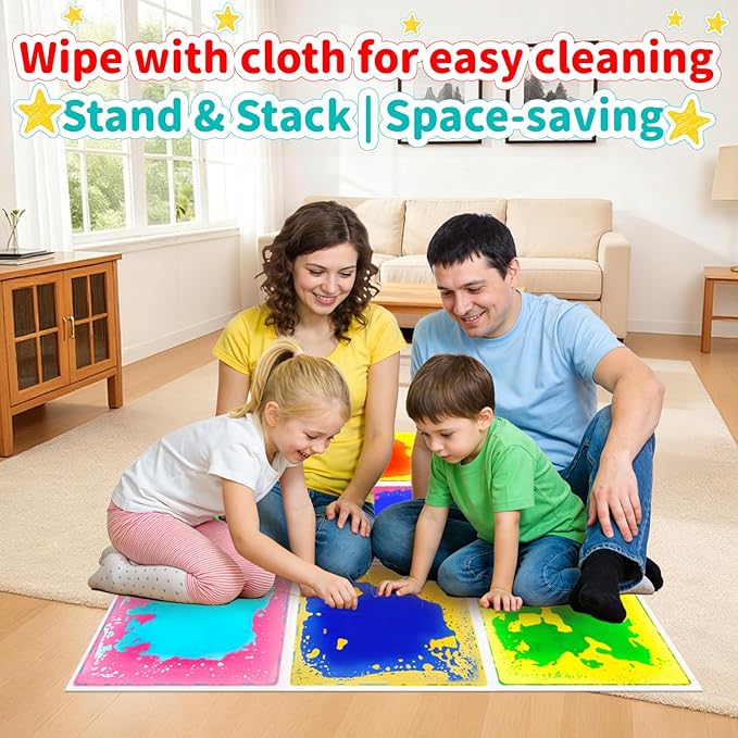 Sensory Floor Tiles for Kids: Liquid Fusion Activity Mat 9 Pack with One-Piece Glue-Free Sealing - Educational Fun Water Play Mats - Autistic Toddler Calming Toys for Indoor Early Learning（12x12inch）