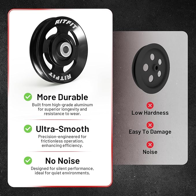 RitFit Aluminum Pulley Wheel for Gym Equipment, 6PCS Set Power Rack Pulley Attachment, 90mm Aluminum Alloy Bearing Gym Pulley Wheel for Home Gym