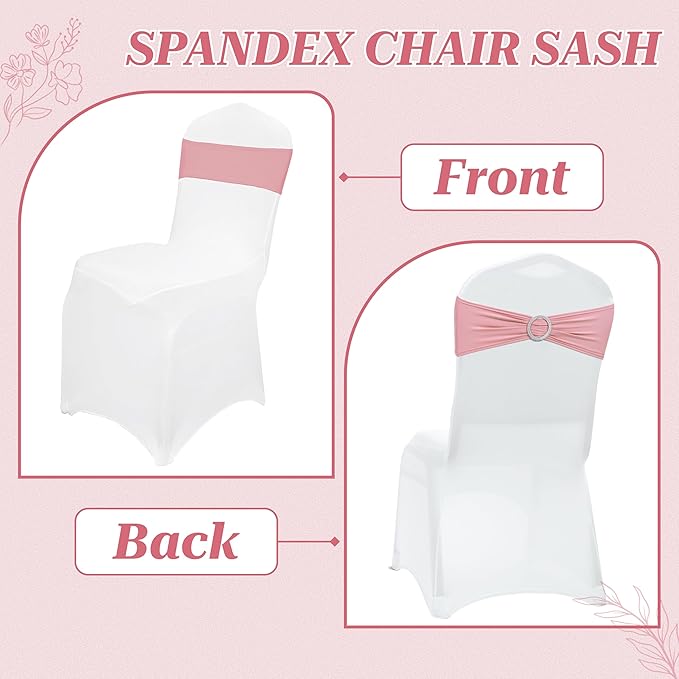 MDS Pack of 100 Spandex Chair Sashes Bow Premium Stretch Chair Cover Band with Buckle Slider Universal fits Elastic Dining Chair Ties for Wedding Party Banquet Events Decoration - Dusty Rose