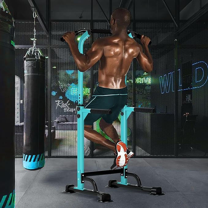 DlandHome Power Tower Pull Up Dip Station Multi-Function Fitness Equipment for Strength Training Adjustable Height Dip Stand for Home Gym