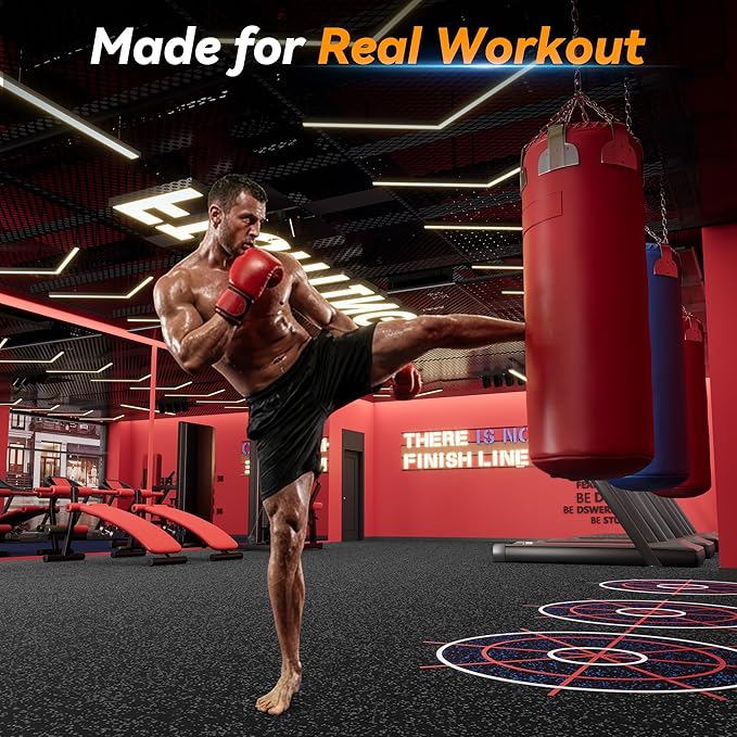 SUPERJARE 1" Extra-Thick Rubber Top Exercise Mat, Puzzle Gym Flooring for Home Gym, Gym Mat for Workout Equipment, Interlocking Floor Tiles with EVA Foam, 6 Pcs 24 Sq Ft, Black/Grey