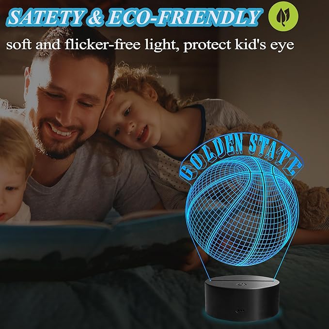 Basketball Golden State Night Light, Golden State Gifts for Boy, 3D Illusion Lamp with Remote Control, 16 Colors Changing, RGB Flashing Mode and Dimmable, Gifts for Boys Christmas Decor