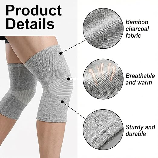 Premium Bamboo Knee Sleeve - 1 Pair Bamboo Compression Knee Sleeve for Women & Men, Anti-Slip Elastic Sport Warm Knee Brace for Arthritis (Gray,Large)
