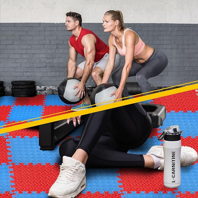 Ecally 100 Pcs 12 x 12 Gym Mat Foam Floor Mats for Home Gym Covers 96 Sq Ft Puzzle Exercise Square Interlocking Carpet Tiles with Border for Workouts Equipment Yoga Pilates (Red,Blue)