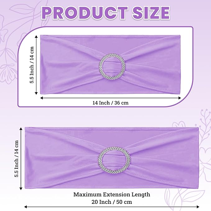 VDS - Lavender | Spandex Chair Sashes Bows | 300 PCS | Stretch Elastic Banquet Universal Folding Chair Band Tie with Silver Buckle Slider for Wedding Party Conference Celebration Event Decoration
