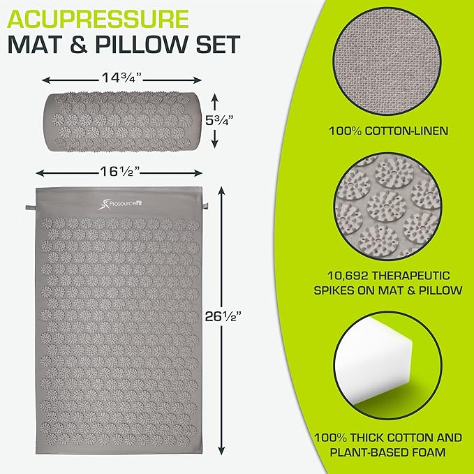 ProsourceFit Acupressure Mat and Pillow Set for Back/Neck Pain Relief and Muscle Relaxation