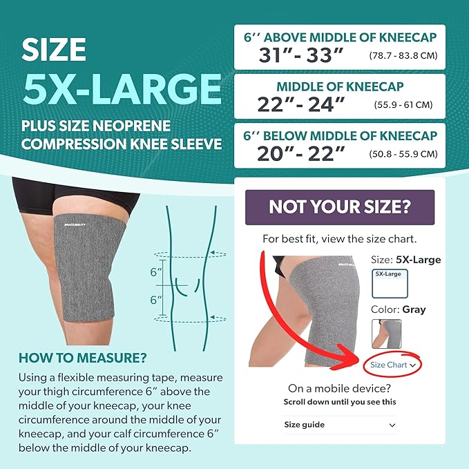 BraceAbility Plus Size Neoprene Knee Sleeve - Bariatric Knee Compression Sleeve for Large Legs and Big Thighs, Arthritis Joint Pain Support Knee Brace for Obese - Fits Men and Women (5XL - Gray)