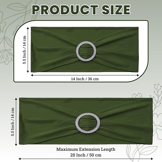 MDS Pack of 125 Spandex Chair Sashes Bow Universal fits Elastic Stretch Chair Bands Ties with Buckle for Wedding Party Banquet Events Decoration Spandex Slider Sashes Bow - Olive Green
