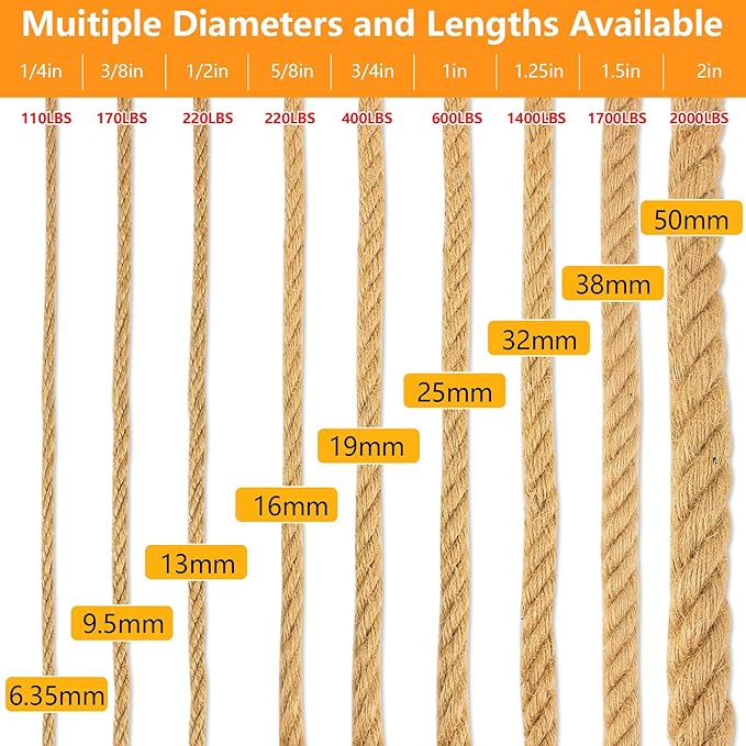 DEDU Hemp Rope 3/8 Inch X 600 FT, Natural Sisal Rope Twine, Twisted 4 Strand Manila Heavy Duty Multipurpose for Cat Scratcher, Docks, DIY Projects.