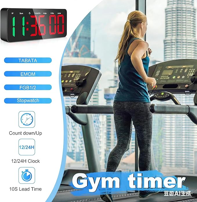 Samshow Gym Timer - Large Digital Gym Interval Workout for Fitness Enthusiast | 6 Display Modes Gym Timer Clock for Home Gym Garage Living Room Classroom Office