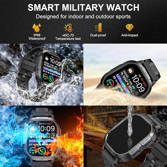 Smart Watch for Men Fitness Tracker: Make/Answer Call Military Smart Watches for Men Digital Mens Watches Running Waterproof Smartwatch Android Phones iPhone Samsung Compatible Heart Rate Monitor