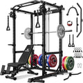JELENS C12 Squat Rack for Home Gym, 2000LBS Power Rack with Adjustable Pulley System, Power Cage Workout Equipment with LAT Pulldown and Training Attachment