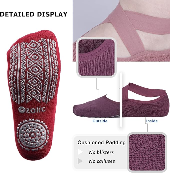 Ozaiic Pilates Socks for Women Non Slip Grip, Yoga Socks with Grippers for Barre, Hospital, Ballet, Dance, Barefoot Workout