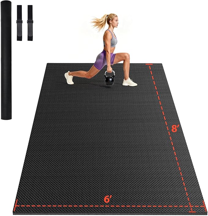 Stepwaver Extra Large Exercise Mat, 7'x5' 8'x6' 10'x6' (8mm) Extra Thick Workout Mats for Home Gym Flooring, Non-Slip, Ultra Durable, High-Density Gym Mat for Cardio,Yoga, Jump Rope, MMA, Weights