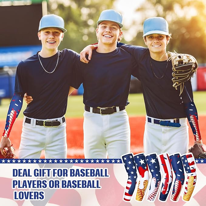 Shyyween 6 Pair Ice Cream Drip Baseball Arm Sleeve Youth Cross Sun Protection Compression Arm Sleeve American Flag Sport Gift