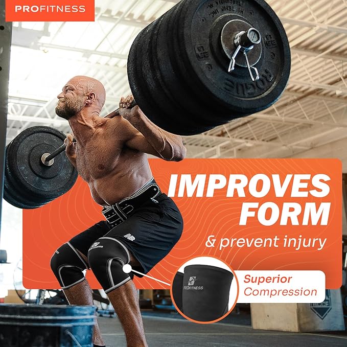 ProFitness Knee Sleeves Weightlifting Men & Women - 7mm Thick Premium Neoprene Weight Lifting Knee Sleeve for Women & Men Ideal for Squats, Powerlifting & Deadlift | Squat Knee Sleeves for Men & Women