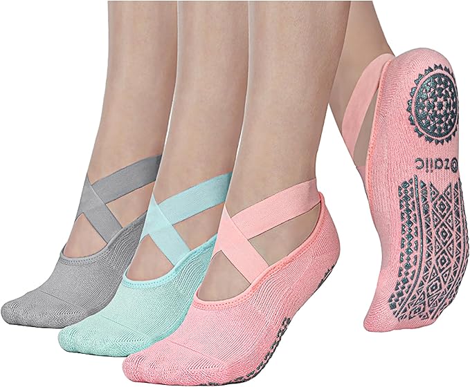 Ozaiic Pilates Socks for Women Non Slip Grip, Yoga Socks with Grippers for Barre, Hospital, Ballet, Dance, Barefoot Workout