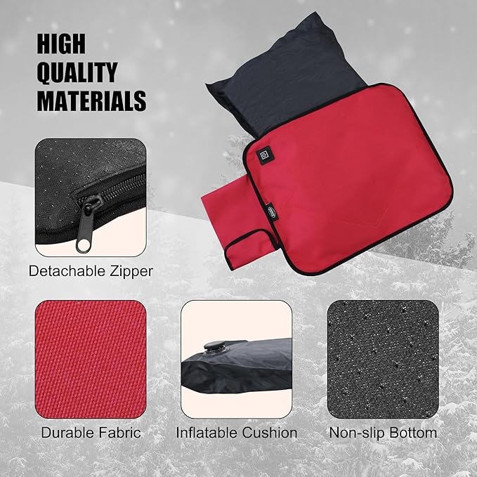 Portable Heated Seat Cushion,Heated Stadium Seats for Bleachers (No Power Bank) Waterproof Heated Seat Pad Great for Outdoor Sports,Camping,Fishing(Red)