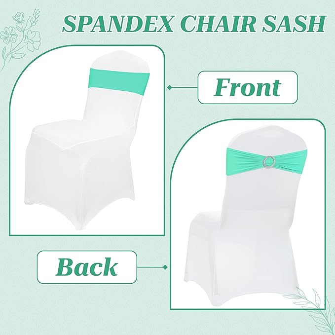 VDS - Tiffny Blue | Spandex Chair Sashes Bows | 25 PCS | Stretch Elastic Banquet Universal Folding Chair Band Tie with Silver Buckle Slider for Wedding Party Conference Celebration Event Decoration