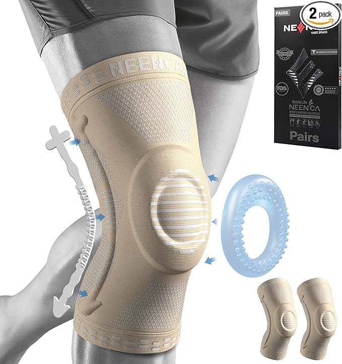 NEENCA 2 Pack Knee Braces for Knee Pain, Compression Knee Sleeves with Patella Gel Pad & Side Stabilizers, Knee Support for Meniscus Tear, Arthritis, Joint Pain, ACL, Runner, Workout