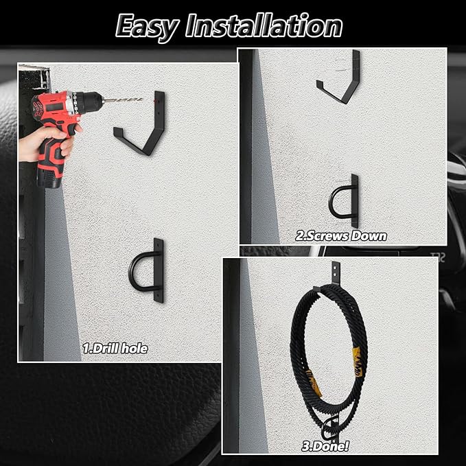 Battle Rope Wall Mount Kit, Heavy Duty Steel Anchor and Storage Hook for 30-50 Feet,1"-2.5" Ropes, Black