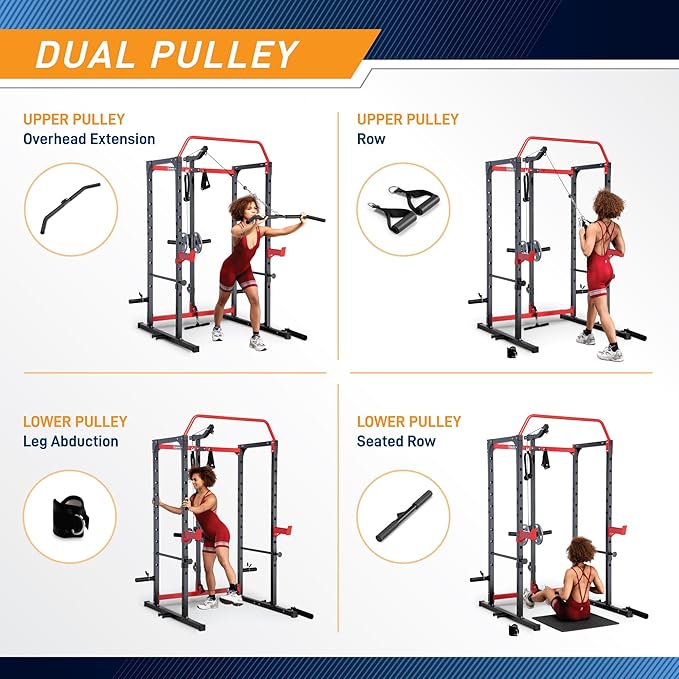 Marcy Power Cage with Pull-Up Bar,Adjustable Bar Catches,Olympic Standard Weight Plate,Accessories Build Your Own Home Gym with Optional Dual Pulley Trolley System for Body Exercise,Strength Training