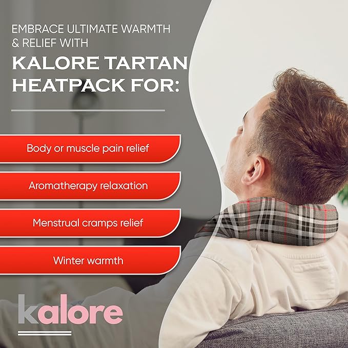 Microwavable Heating Pads for Winter Warmth, Back, Stomach & Head Comfort – Kalore Cotton Tartan Neck Wrap – Even Heat Distribution Hot Compress Bag – Wheat Heat Pad XL – Lavender Scent – Gray