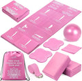 Foldable Yoga Mat and Blocks Set for Women with 2 Pack Yoga Blocks and Strap,Thin Non Slip Pilates Mat with Bag, Home Workout Equipment Essentials Starter Kit for Beginners Full Body Toning