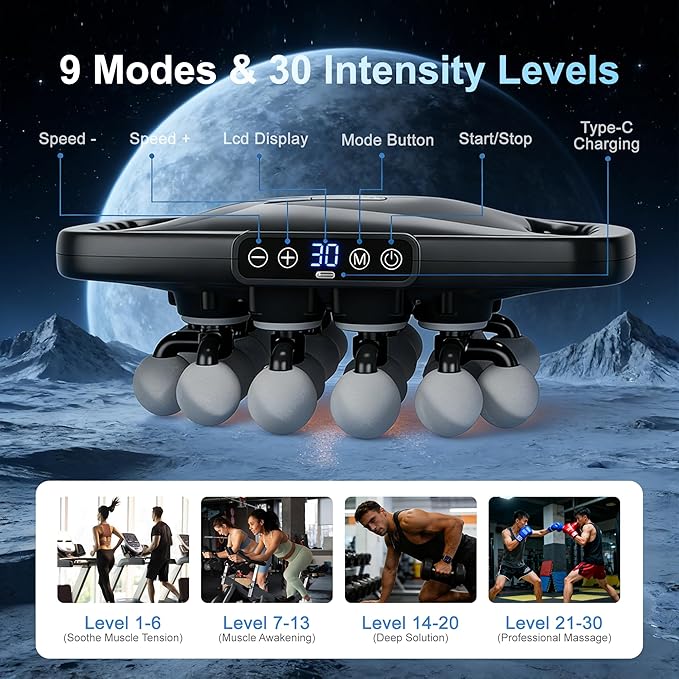 LEERCON Massage Gun Deep Tissue, Body Massage for Back Neck Shoulder Legs Pain Relief with 9 Modes & 30 Intensities - Percussion Muscle Massager Gun, Gift for Athletes Men Women