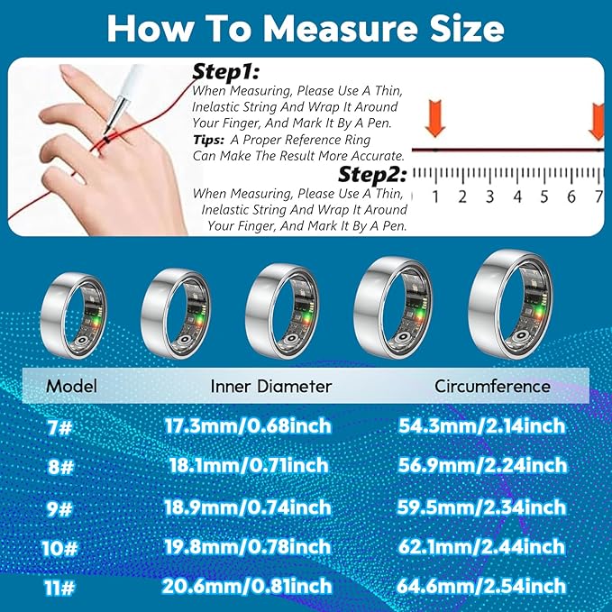 Smart Health Ring for Women Men,Fitness Rings Tracker with Blood Pressure Monitor Heart Rate Blood Oxygen Sleep Monitor IP68 Waterproof Step Counter Calorie Tracker Health Rings for Android iOS Phones