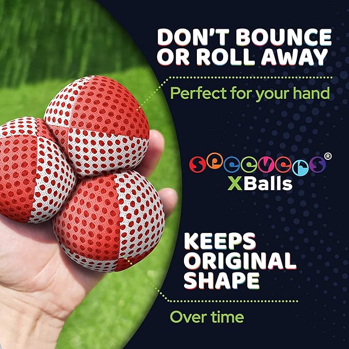 speevers Juggling Balls for Beginners and Professionals Set of 3, 14 Colors Available, 2 Layers of Net and Carry Case, Xballs Juggling Balls (Red - White, 2.5 oz)