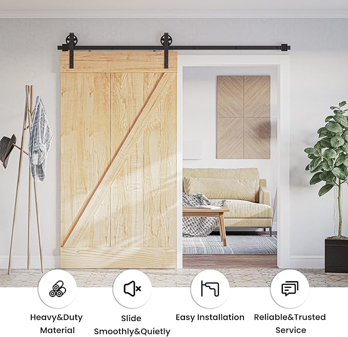 SMARTSTANDARD 13 Feet Heavy Duty Sliding Barn Hardware Kit, 4FT - 18FT, Black, Smoothly and Quietly, Simple and Easy to Install, Fit 78" Wide Door Panel (Industrial Bigwheel Hangers)