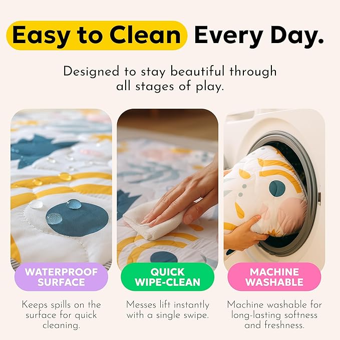 Miotetto Baby Mat for Floor, 50" x 50" Playpen Mat, Thick Soft Foam Padding Baby Play Mat, Portable Quilted playmat - Washable Baby Floor Play mat, Non-Slip Play Mat for Babies & Toddlers