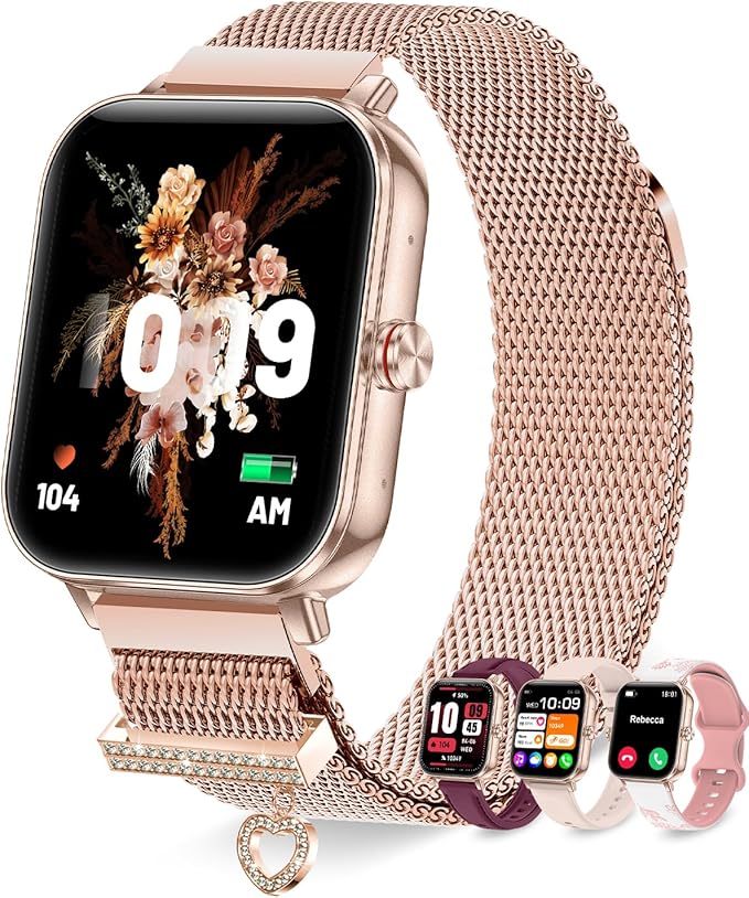 Smart Watches for Women(Android/iPhone) 20-Day Battery 4 Straps 1.85" HD Fitness Trackers with Bluetooth Calls/Notifications Smart Watch Step Sleep Heart Rate SpO2 Monitor 100+ Sports Modes, Rose Gold