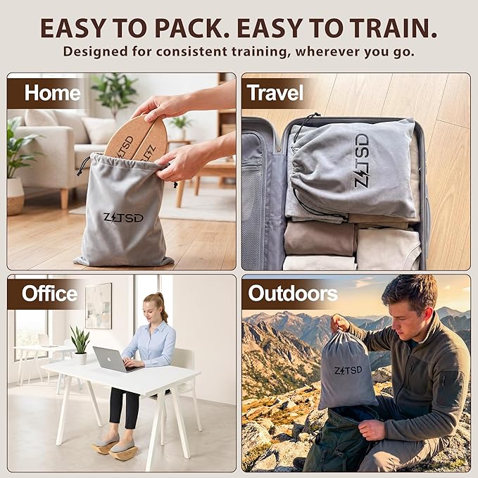 Half Moon Cork Balance Board Kit, Reversible Wobble Board Balance Trainer for Adults with 2 Blocks, 5 lb Resistance Band, Carry Bag and 4-Week Training Guide for Home Travel Office