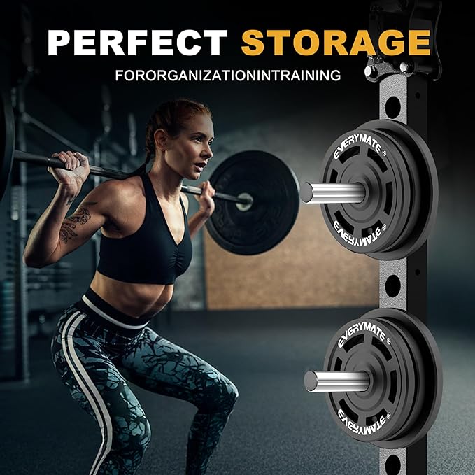 EVERYMATE Stainless Steel Weight Plate Holder - Power Rack & Squat Rack Attachments 2 Inch Olympic Plate Storage Rack for 2x2 3x3 2x3 Power Cage Accessories