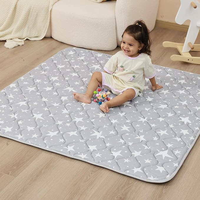 Viviland Baby Play Mat 50" x 50", Extra Thick Big Baby Mat for Baby/Toddler, Non-Slip & Machine Washable (Grey Star)