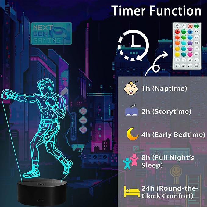 Boxing Gifts for Boy, Boxing Night Light, 3D Illusion Lamp with Remote Control, 16 Colors Changing, RGB Flashing Mode and Dimmable, Gifts for Boys Christmas Decor