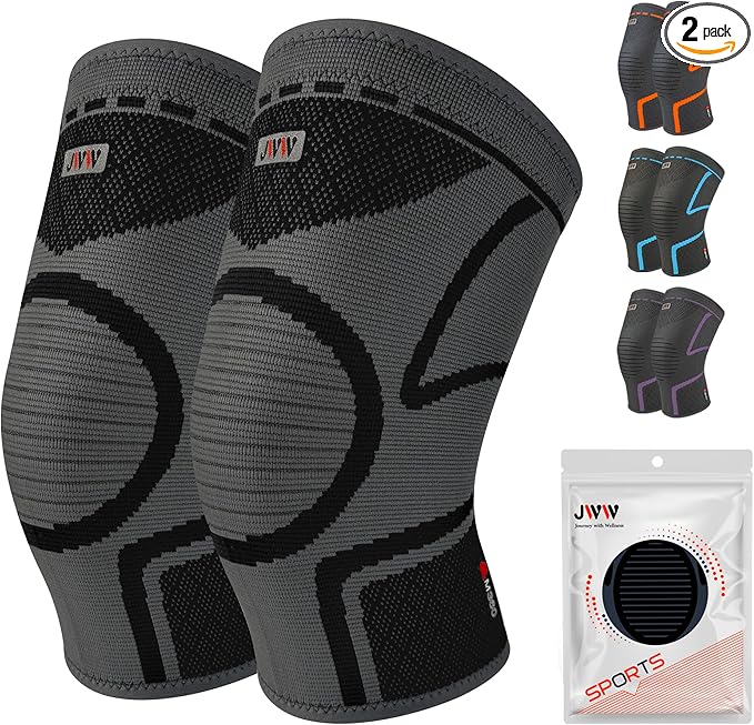 JWW Plus Size Knee Compression Sleeve for Big Thighs, 2 Pack Knee Brace for Men & Women Knee Pain Relief, Workout Sports Knee Support, Knee Braces for Meniscus, ACL & Arthritis Recovery (Black, 2XL)