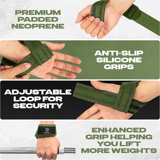 Special Essentials 2 Pack of Wrist Straps for Weightlifting - Two-Sided Anti Slip Silicone Grip & Padded Neoprene - Durable Gym Lifting Straps for Men and Women for Bodybuilding & Powerlifting