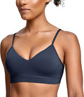 Oalka V Neck Sports Bra for Women Adjustable Padded Thin Straps Wireless Yoga Bras