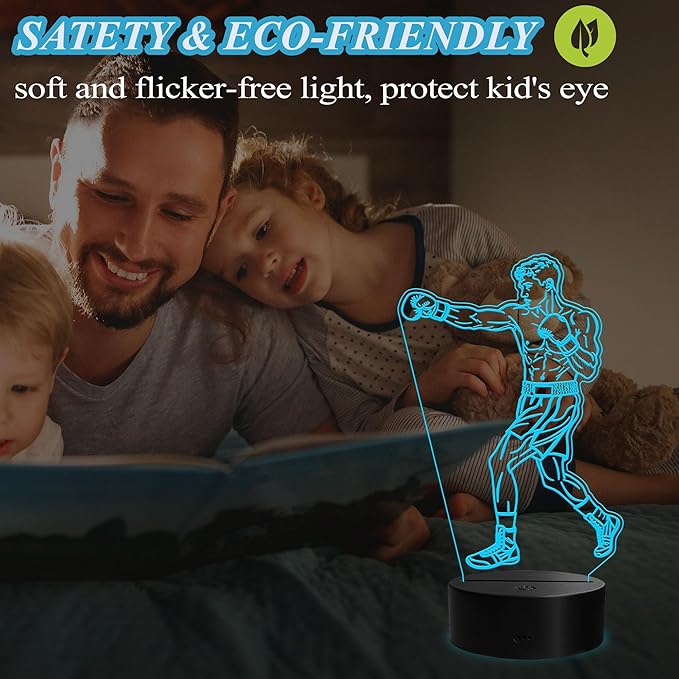 Boxing Gifts for Boy, Boxing Night Light, 3D Illusion Lamp with Remote Control, 16 Colors Changing, RGB Flashing Mode and Dimmable, Gifts for Boys Christmas Decor